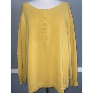 Bridgewater Studio Cotton Yellow Herringbone Crewneck Sweater Button Details 3X